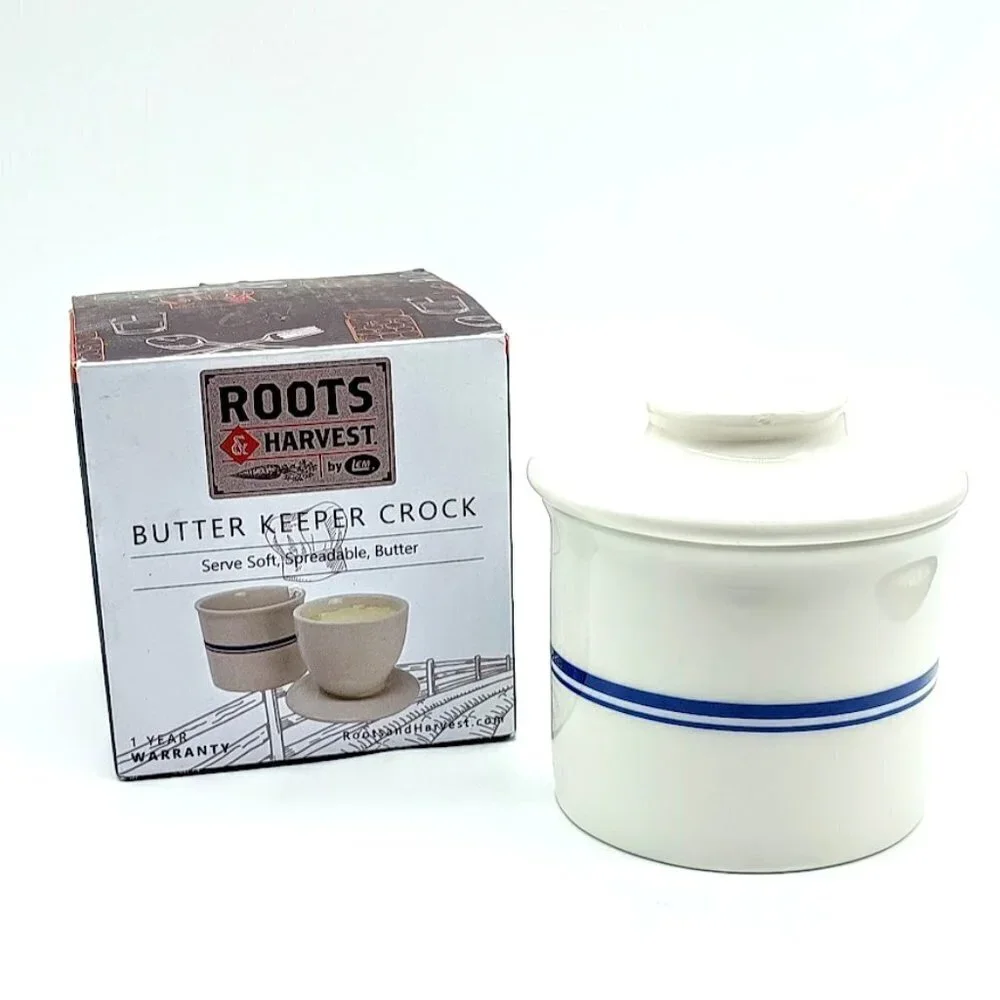 Roots & Harvest Butter Keeper Stoneware Crock NIB